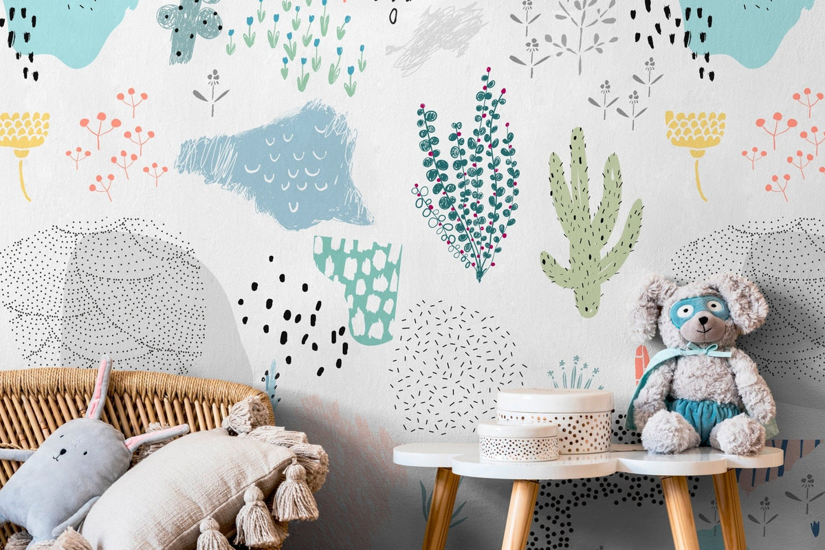 Abstract Botanical Doodles Wallpaper - B203 - WallTrend