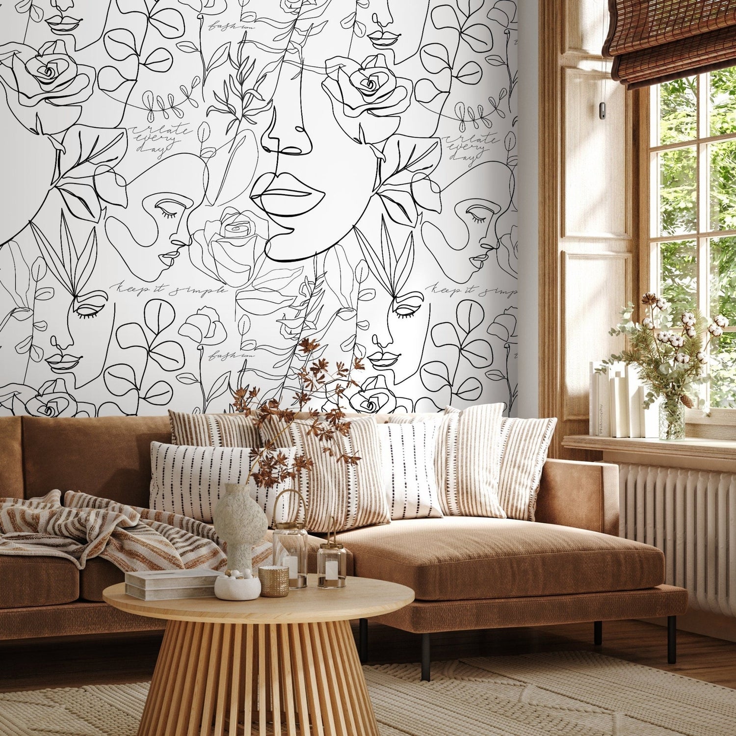 Abstract Botanical Line Art Wallpaper - B611 - WallTrend