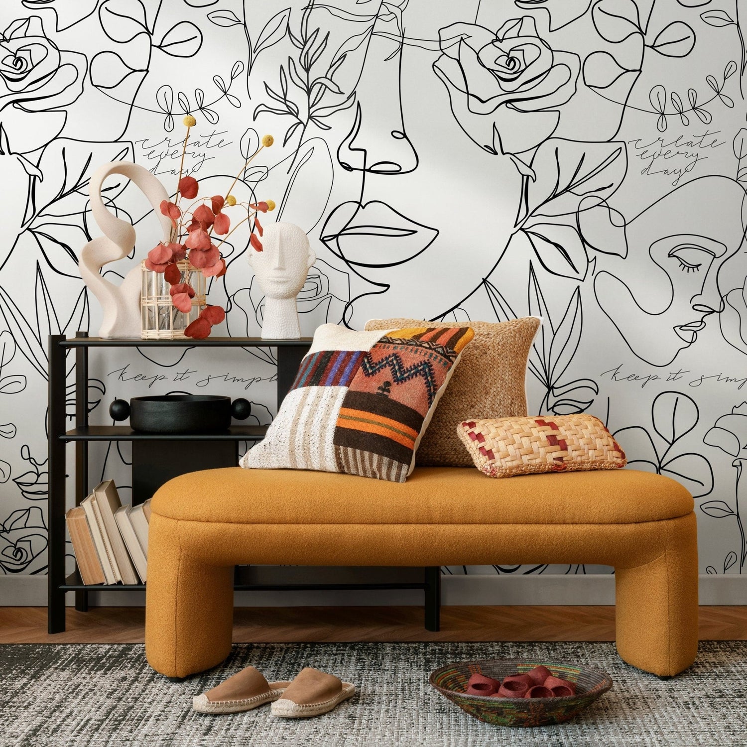 Abstract Botanical Line Art Wallpaper - B611 - WallTrend