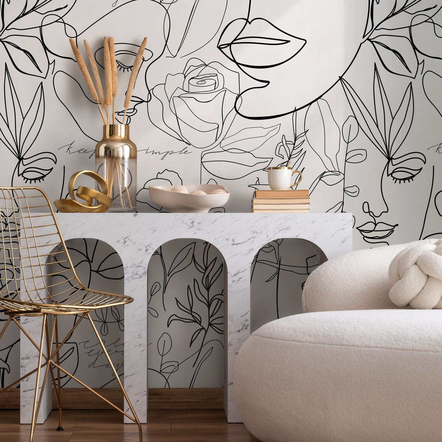 Abstract Botanical Line Art Wallpaper - B611 - WallTrend