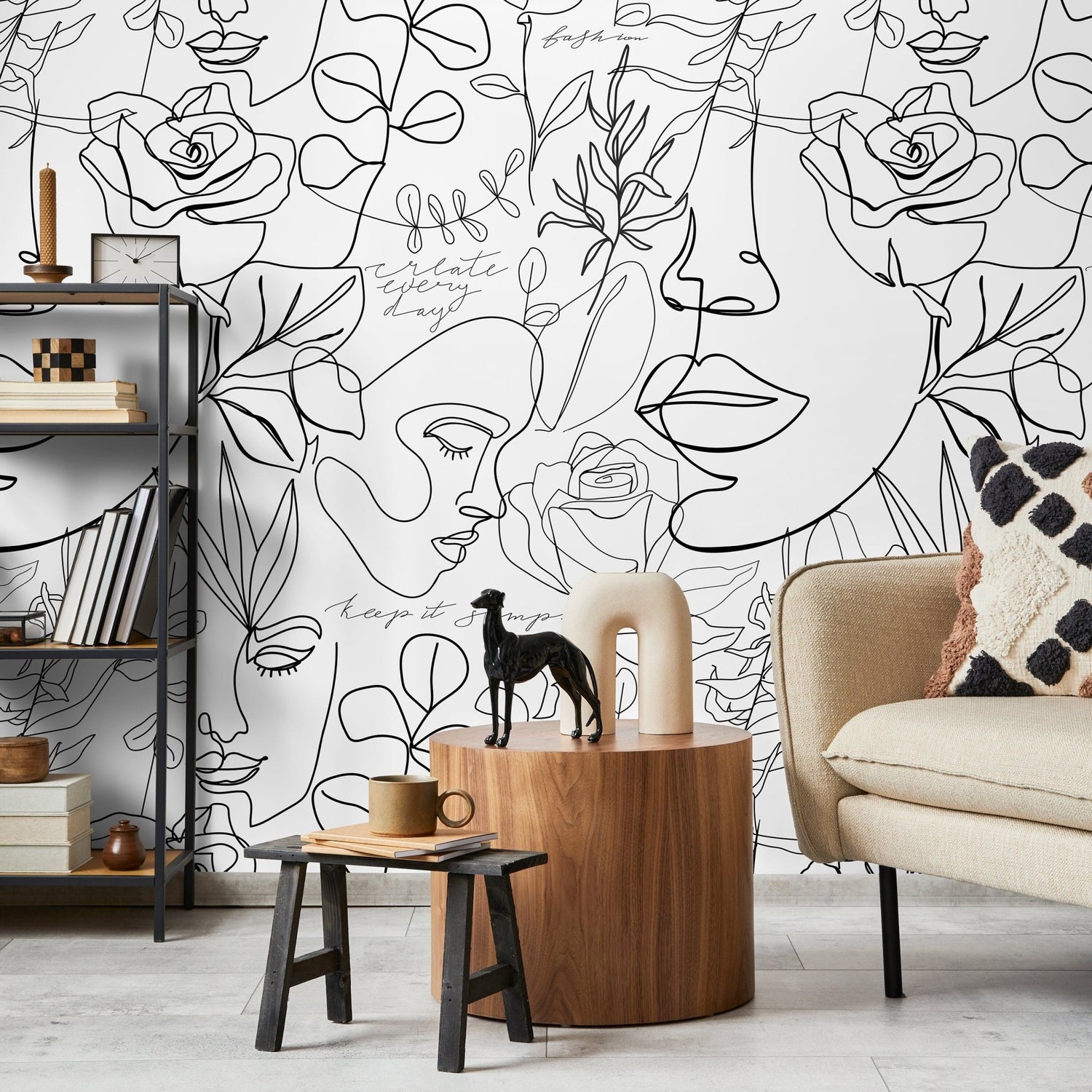 Abstract Botanical Line Art Wallpaper - B611 - WallTrend