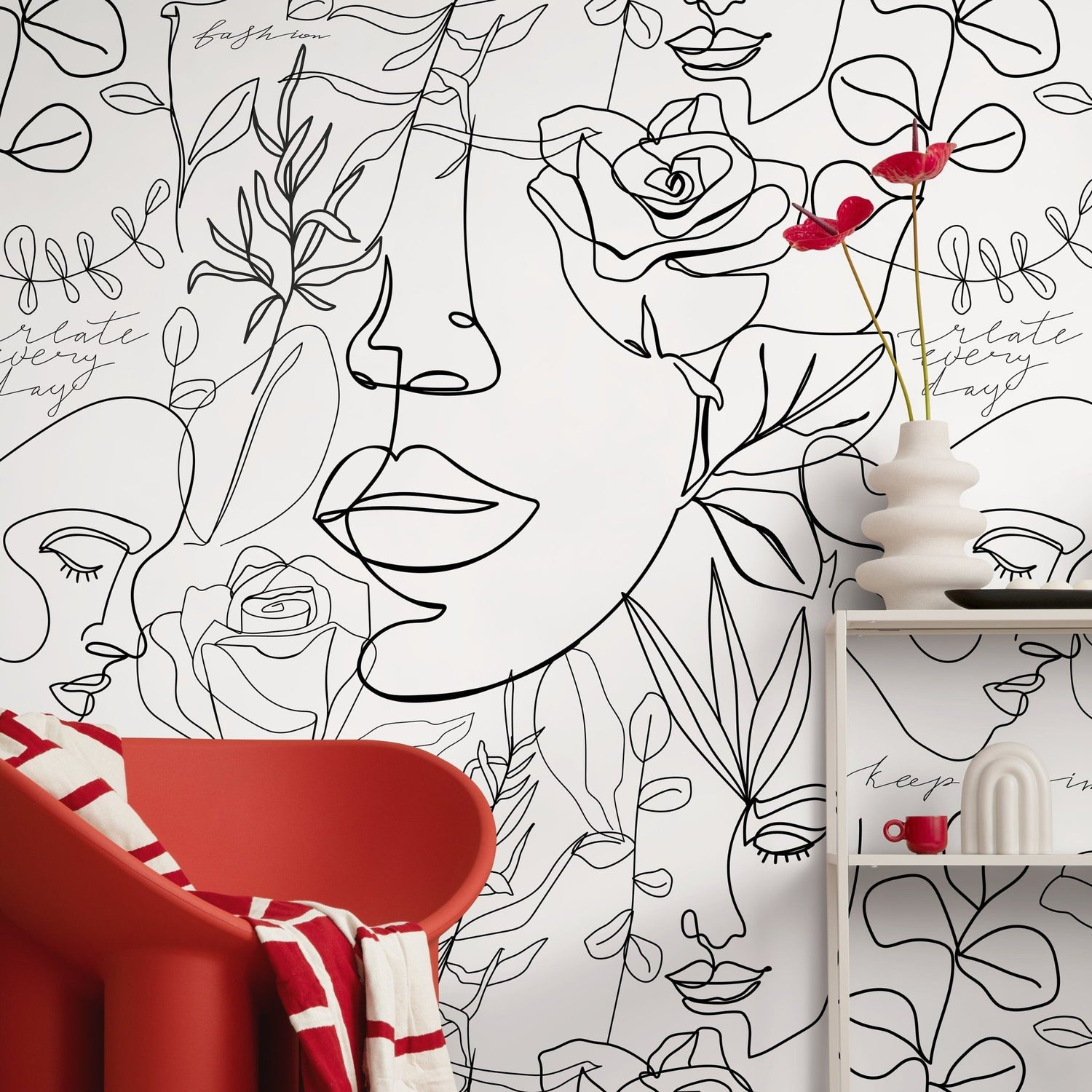 Abstract Botanical Line Art Wallpaper - B611 - WallTrend