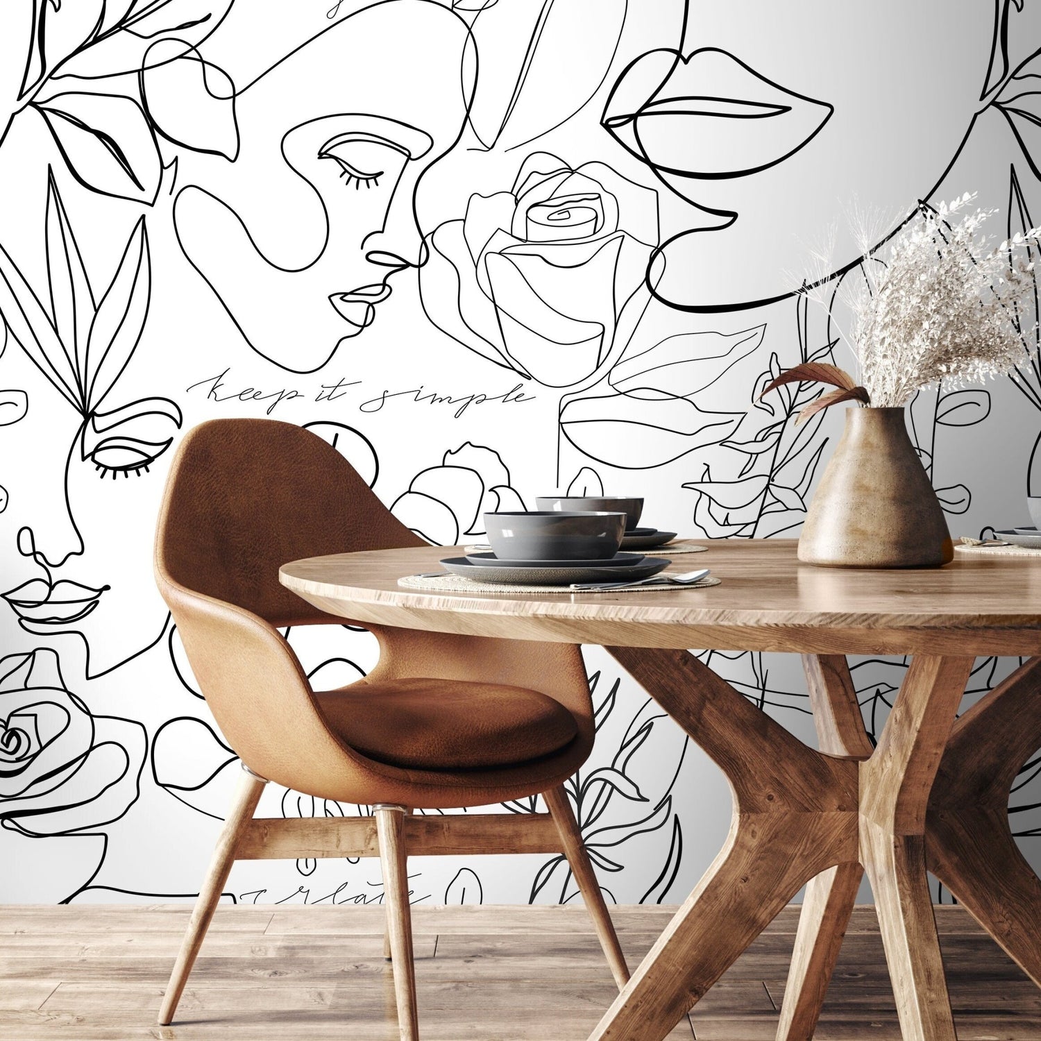 Abstract Botanical Line Art Wallpaper - B611 - WallTrend