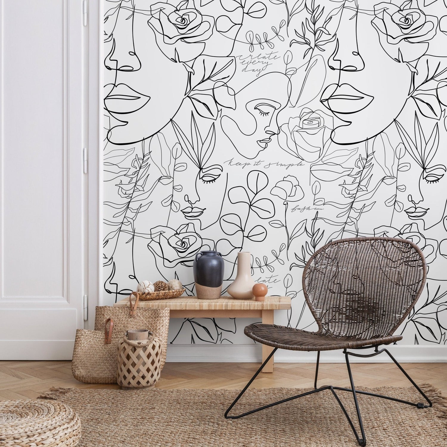 Abstract Botanical Line Art Wallpaper - B611 - WallTrend