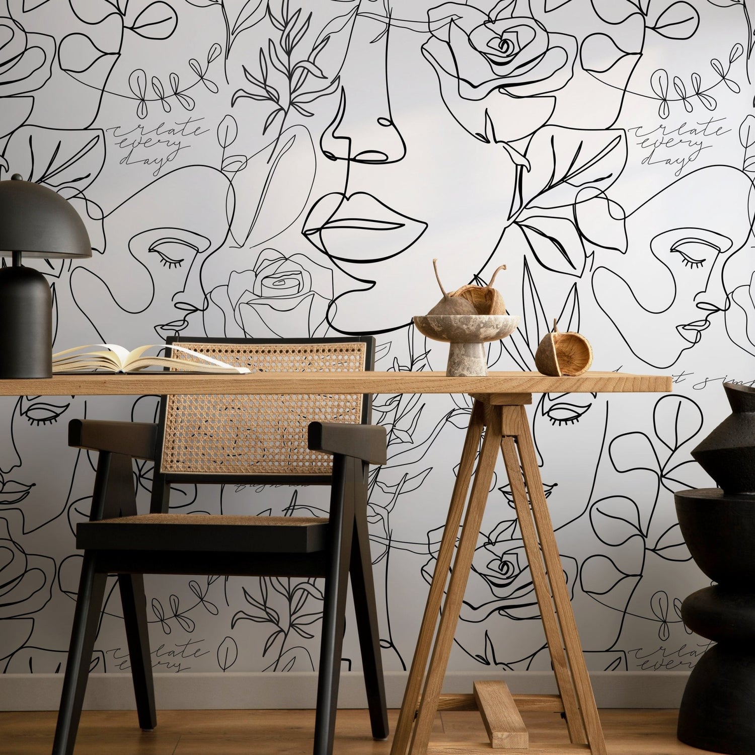 Abstract Botanical Line Art Wallpaper - B611 - WallTrend