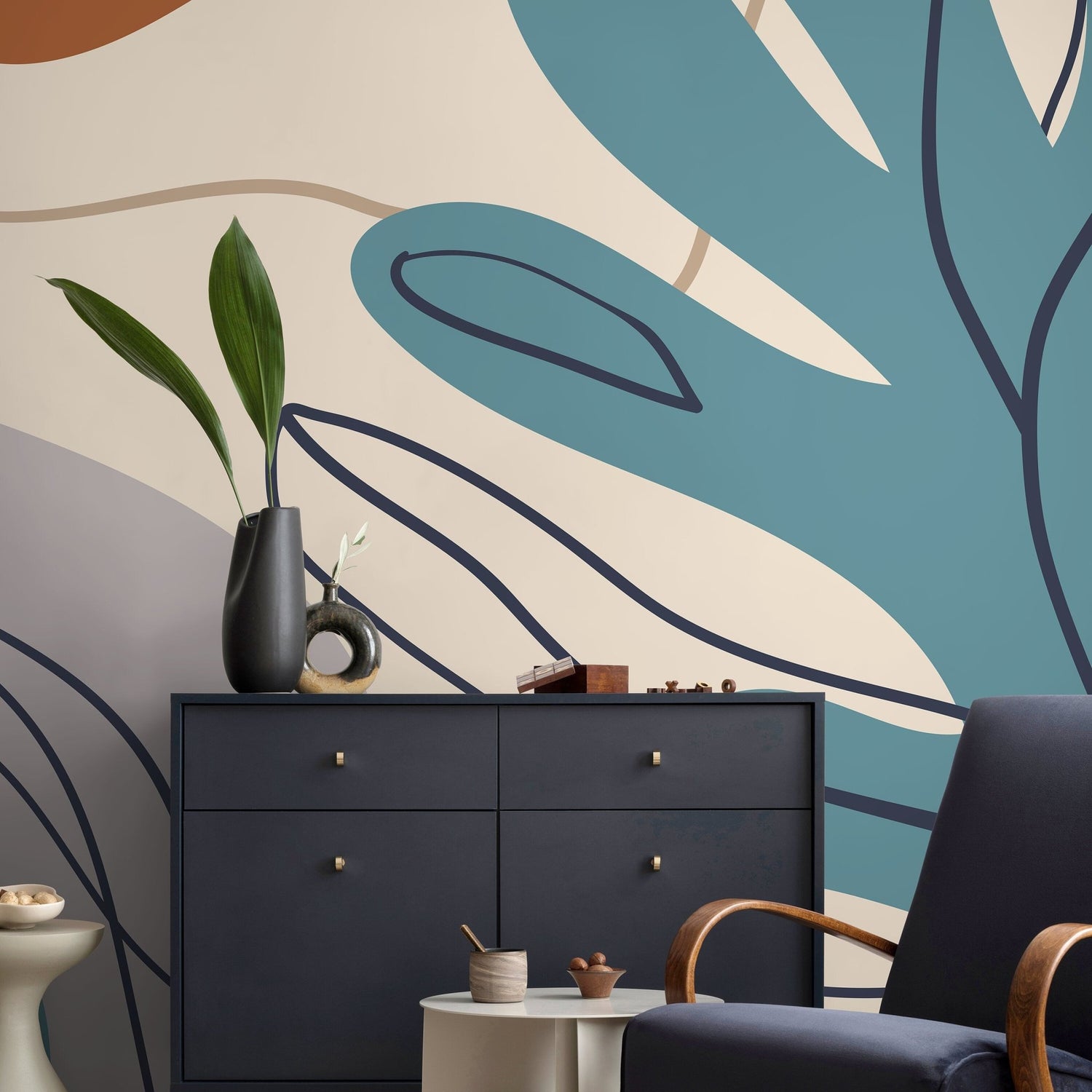 Abstract Botanical Shapes Wallpaper - C061 - WallTrend