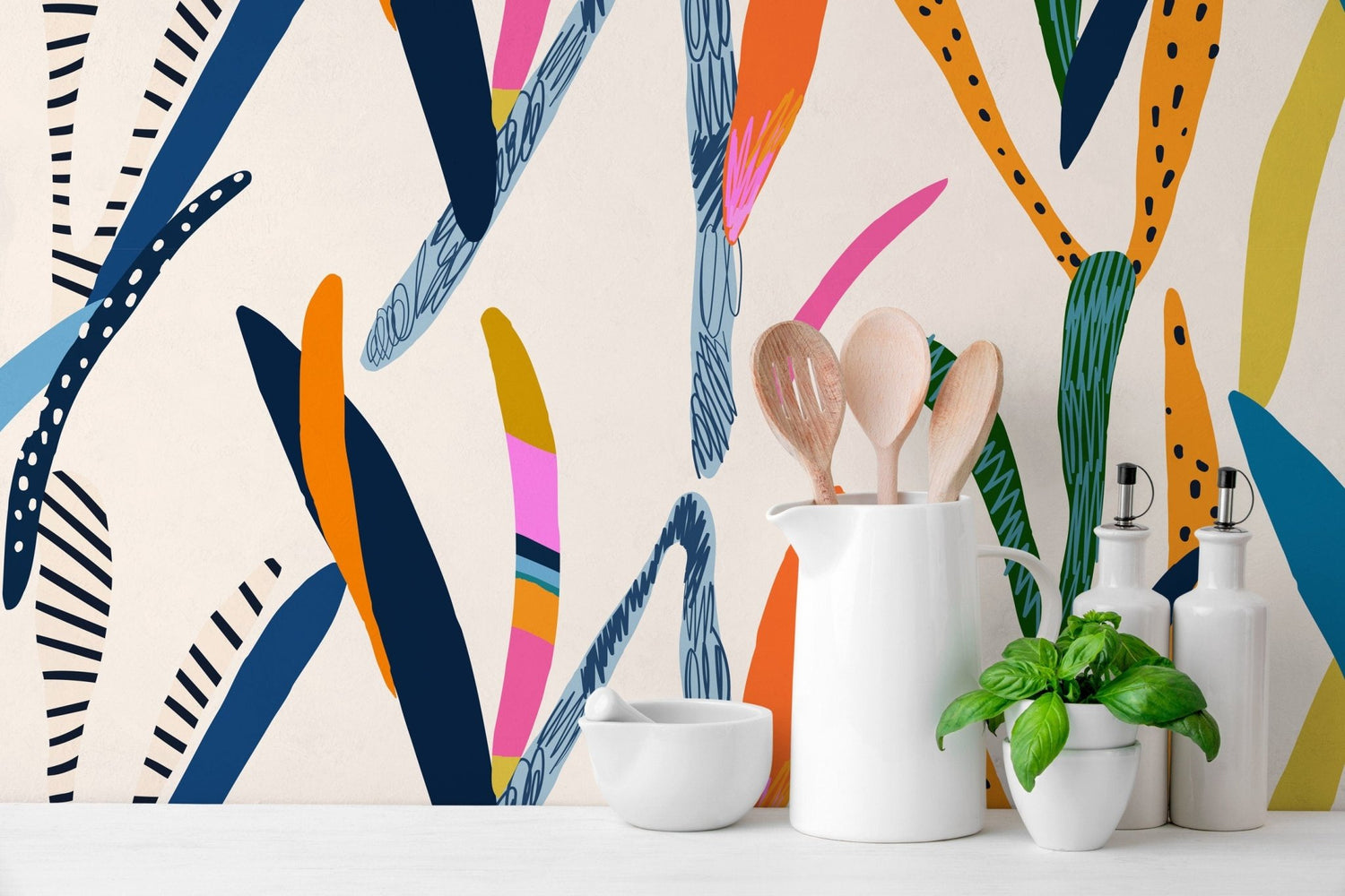 Abstract Botanical Shapes Wallpaper - C347 - WallTrend