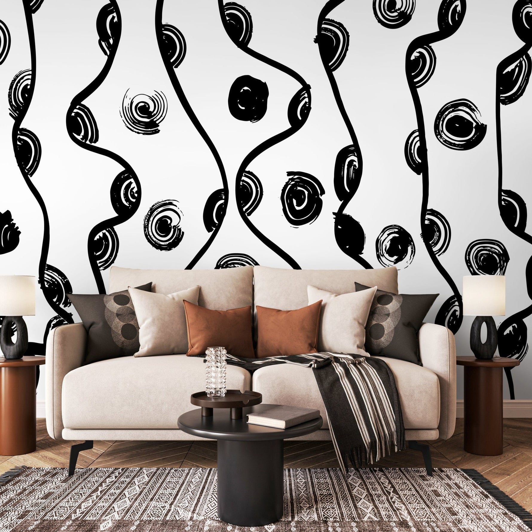 Abstract Curves and Circles Wallpaper - C132 - WallTrend