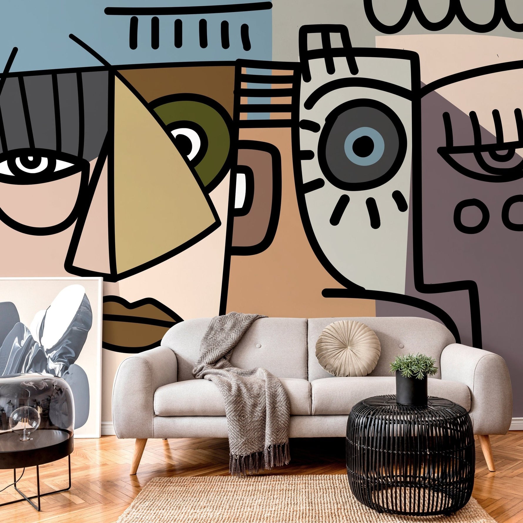 Abstract Face Collage Wallpaper - D567 - WallTrend