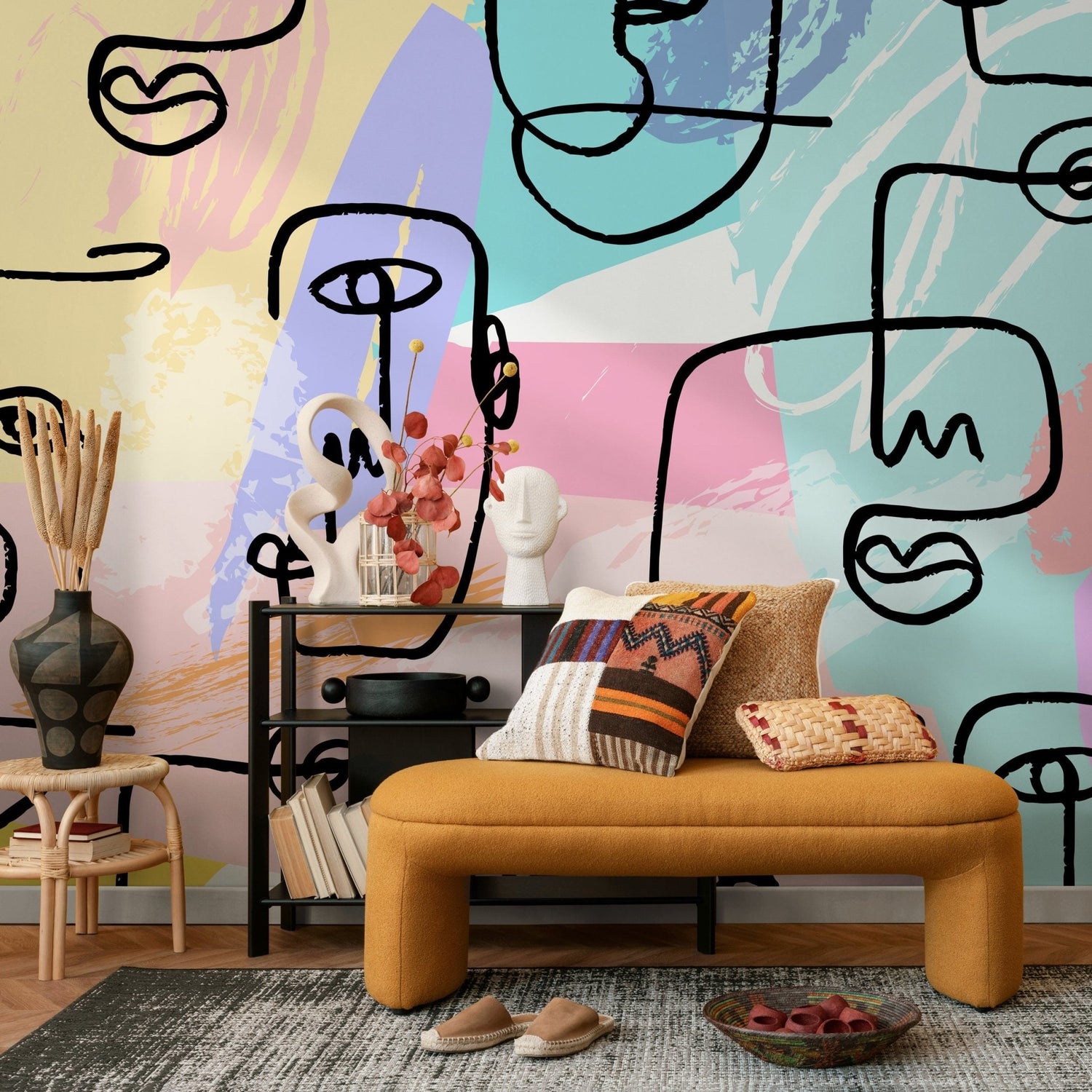 Abstract Face Line Art Wallpaper - B501 - WallTrend