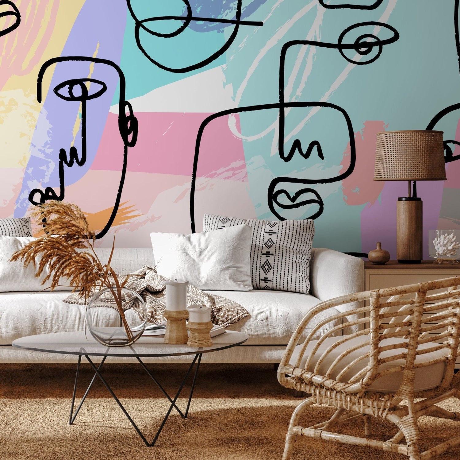 Abstract Face Line Art Wallpaper - B501 - WallTrend