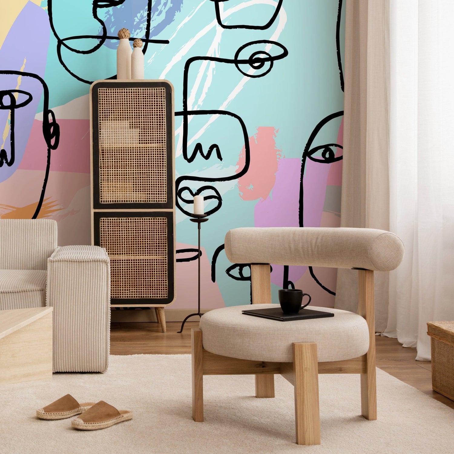 Abstract Face Line Art Wallpaper - B501 - WallTrend