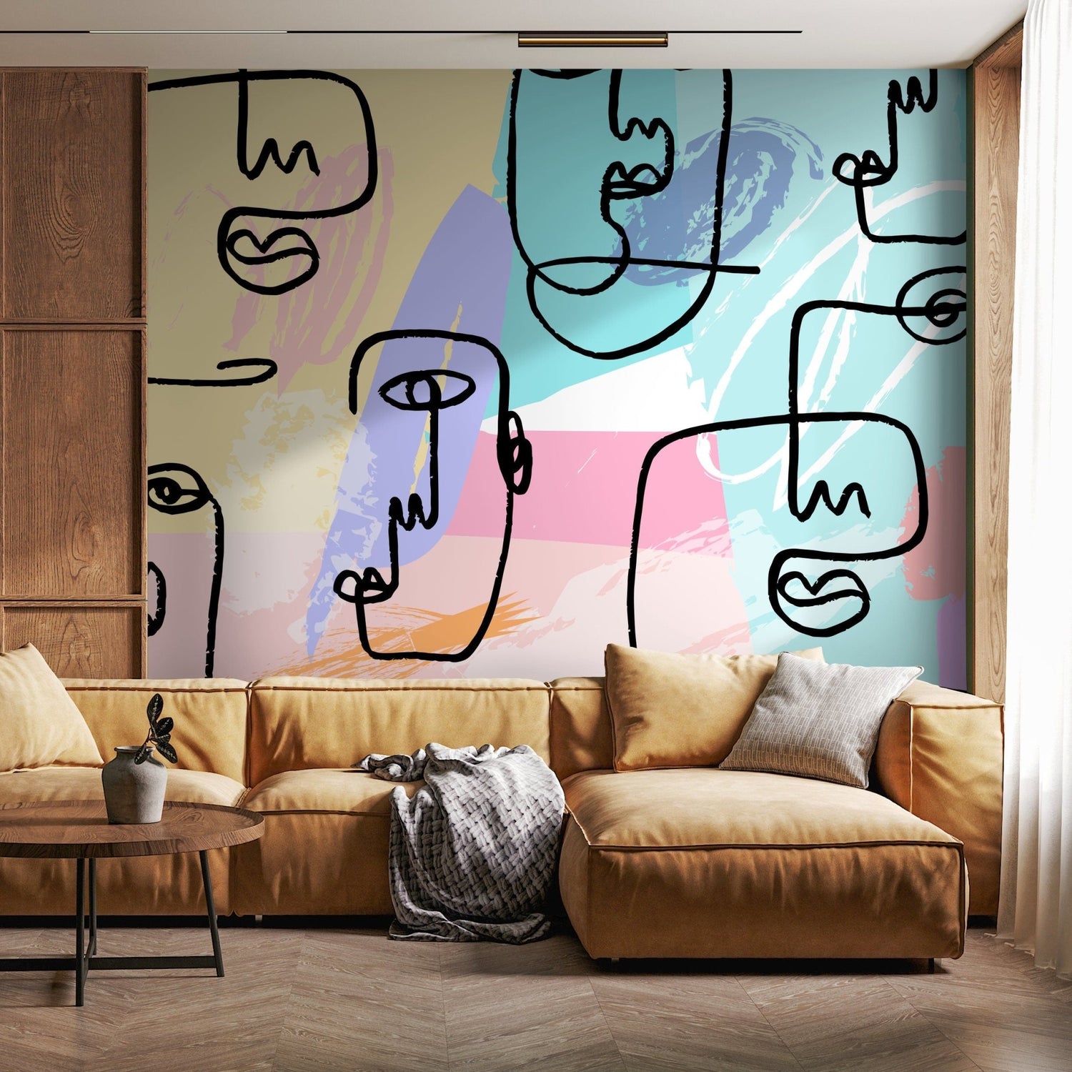 Abstract Face Line Art Wallpaper - B501 - WallTrend