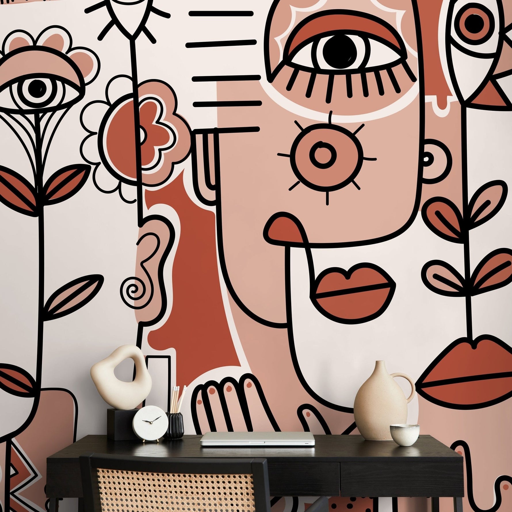 Abstract Faces Collage Wallpaper - D599 - WallTrend