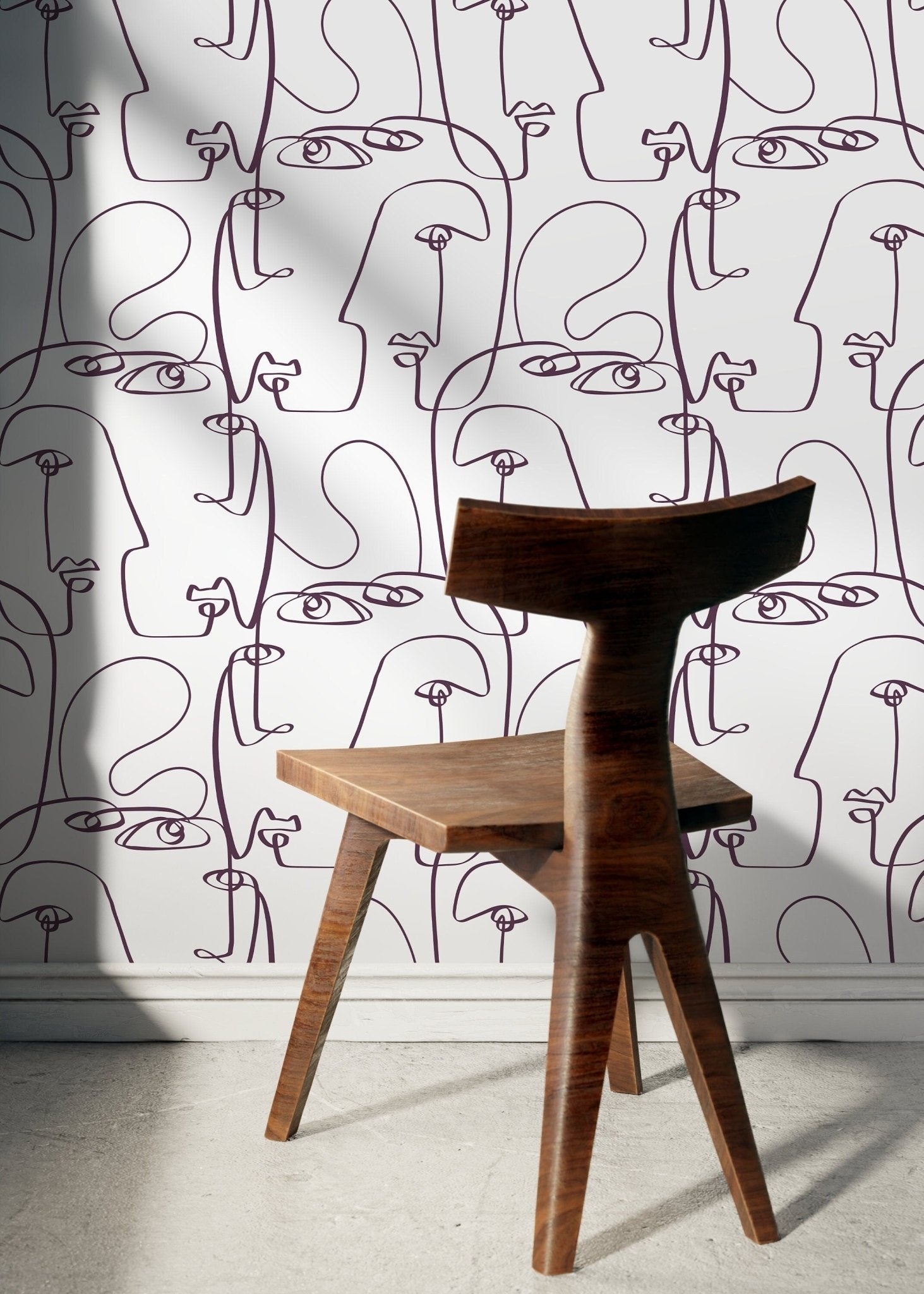 Abstract Faces Line Art Wallpaper - D492 - WallTrend