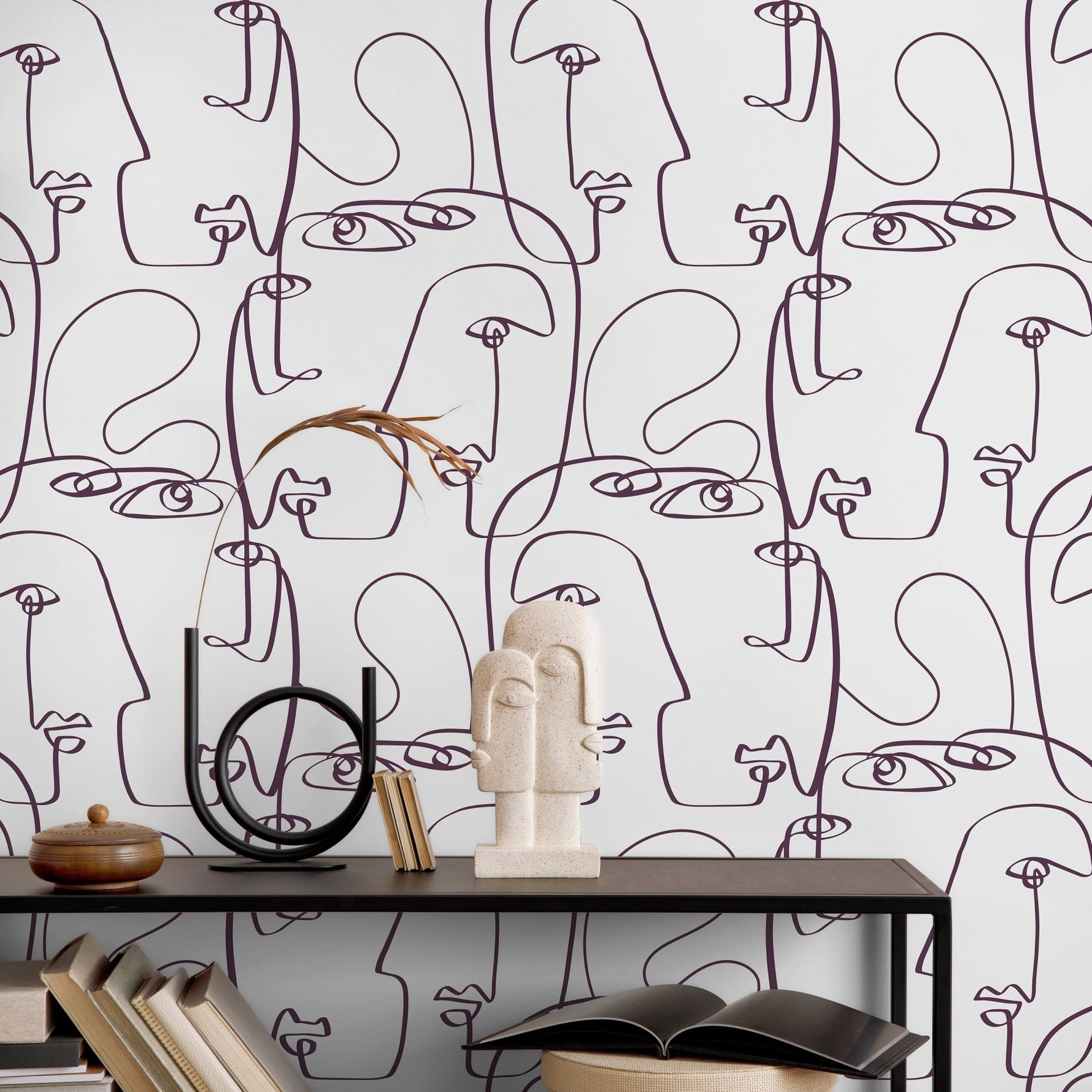 Abstract Faces Line Art Wallpaper - D492 - WallTrend