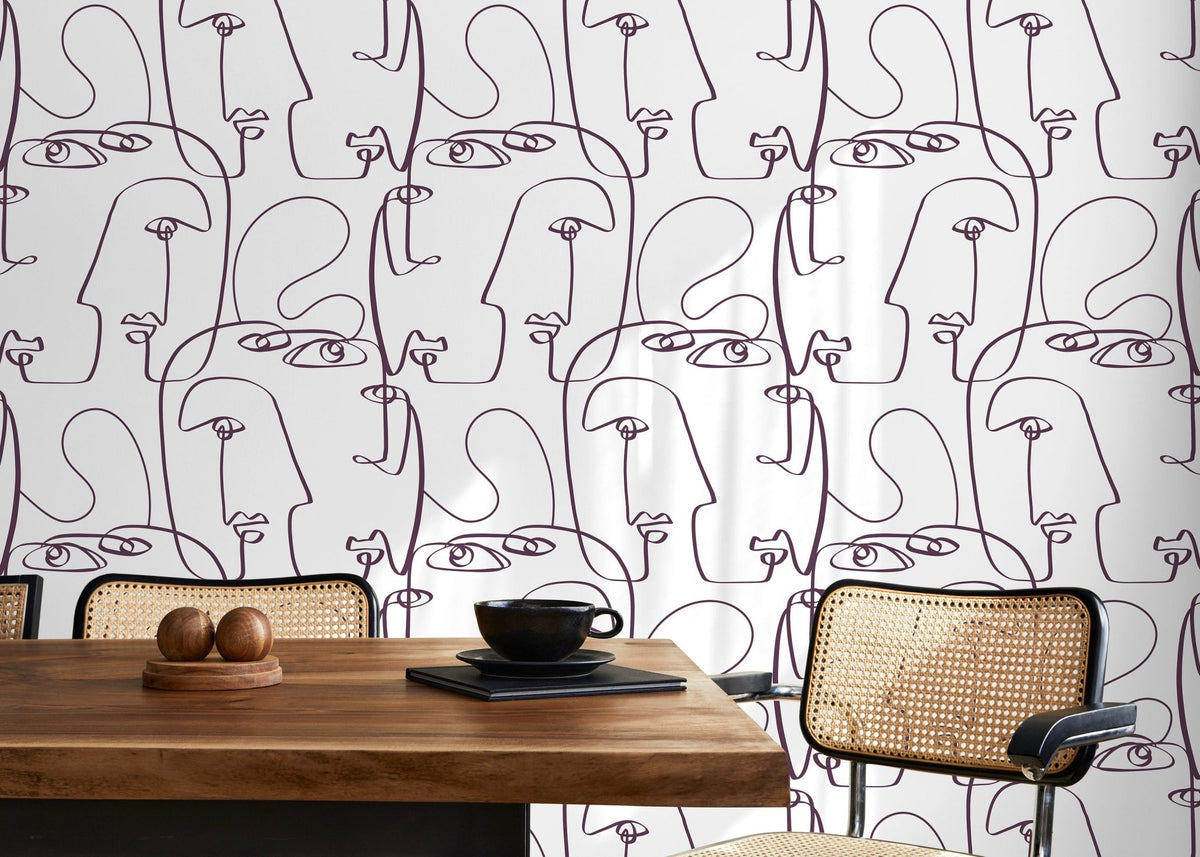 Abstract Faces Line Art Wallpaper - D492 - WallTrend