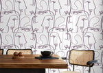 Abstract Faces Line Art Wallpaper - D492 - WallTrend