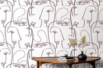 Abstract Faces Line Art Wallpaper - D492 - WallTrend