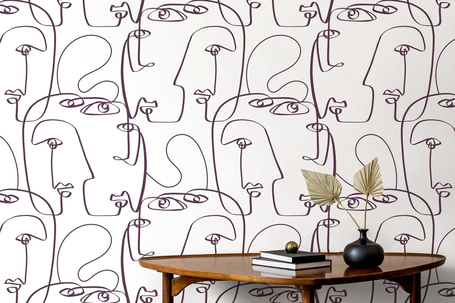 Abstract Faces Line Art Wallpaper - D492 - WallTrend