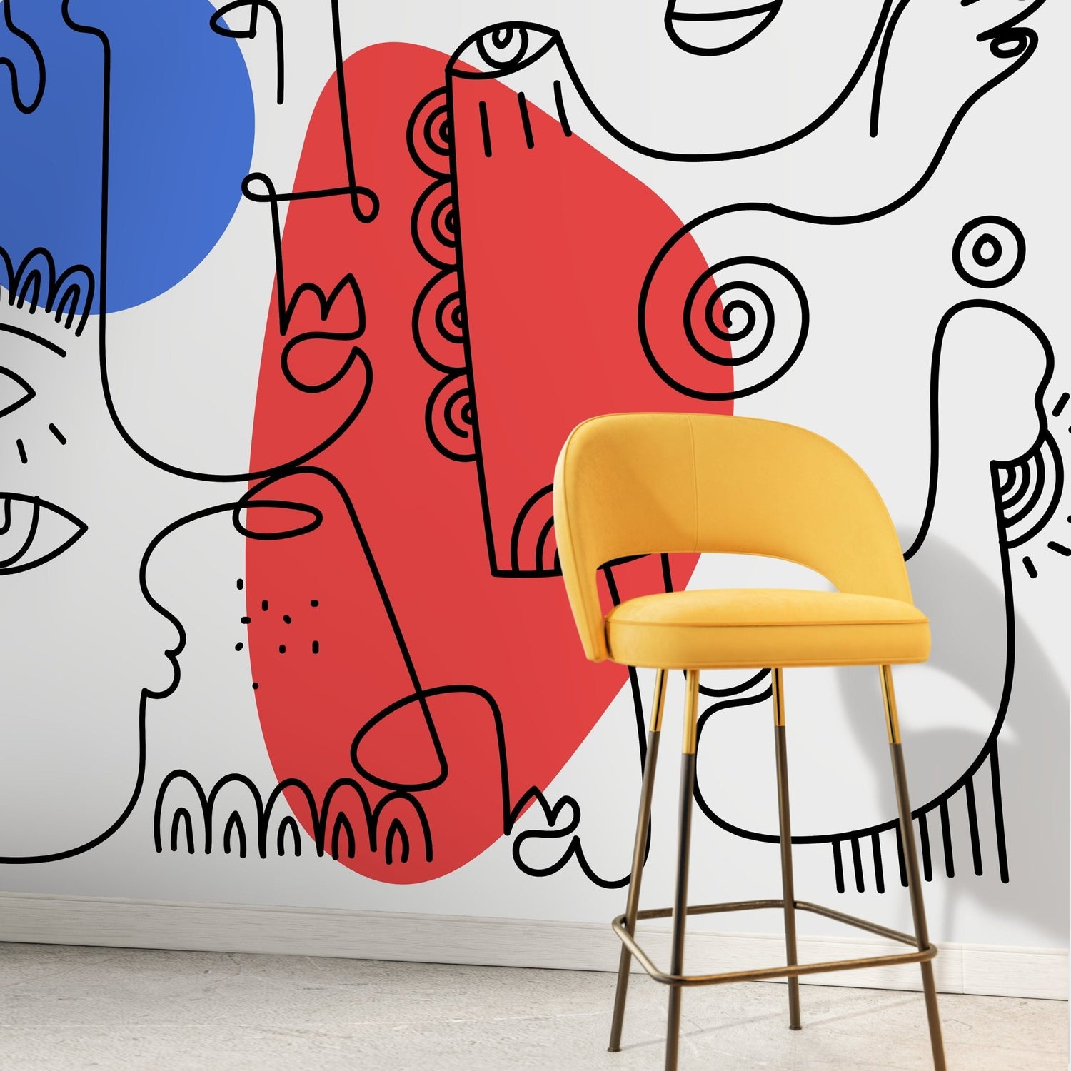 Abstract Faces Line Art Wallpaper - D601 - WallTrend