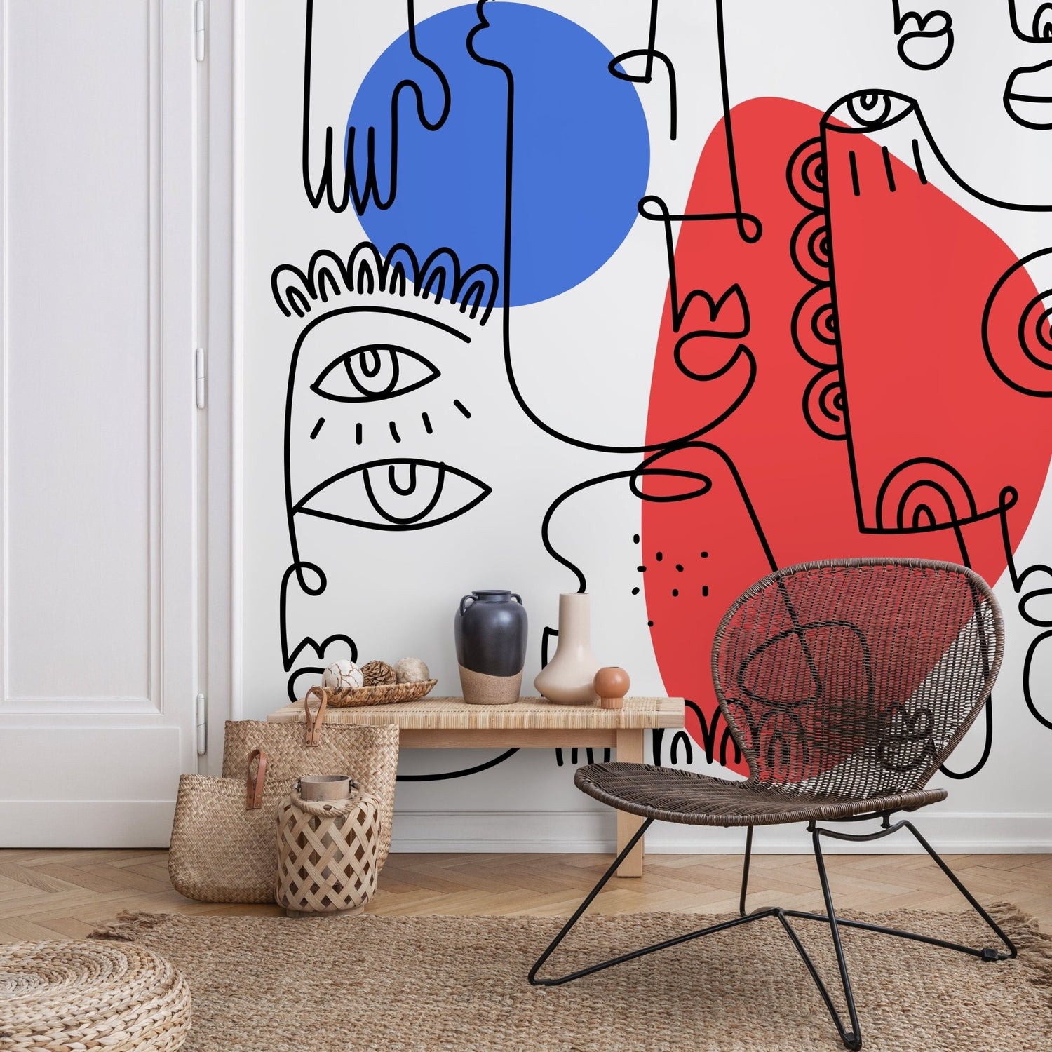 Abstract Faces Line Art Wallpaper - D601 - WallTrend