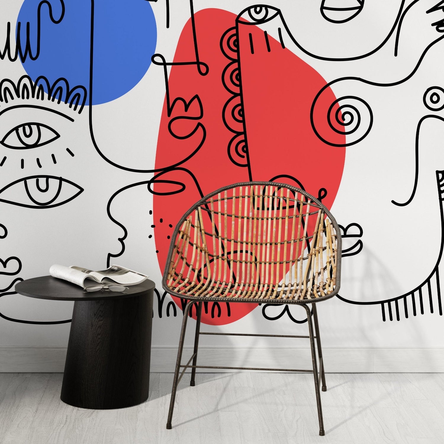 Abstract Faces Line Art Wallpaper - D601 - WallTrend