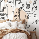 Abstract Faces Line Art Wallpaper - D602 - WallTrend