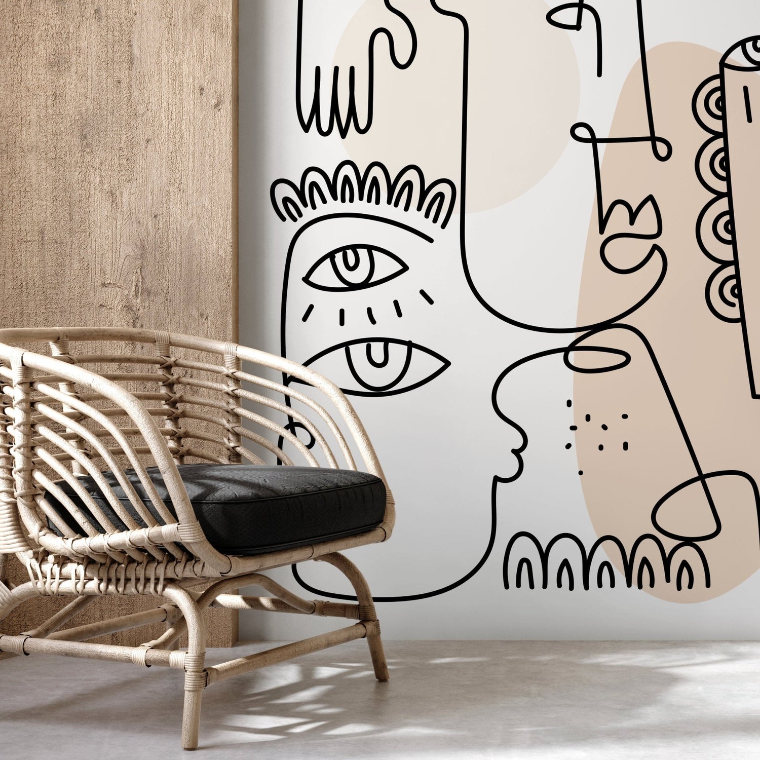 Abstract Faces Line Art Wallpaper - D602 - WallTrend