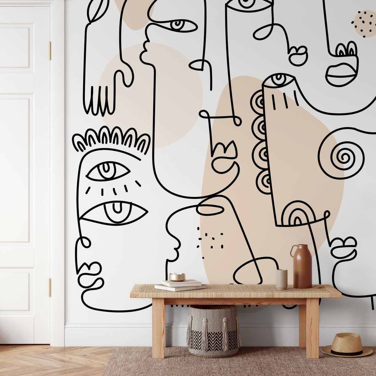 Abstract Faces Line Art Wallpaper - D602 - WallTrend