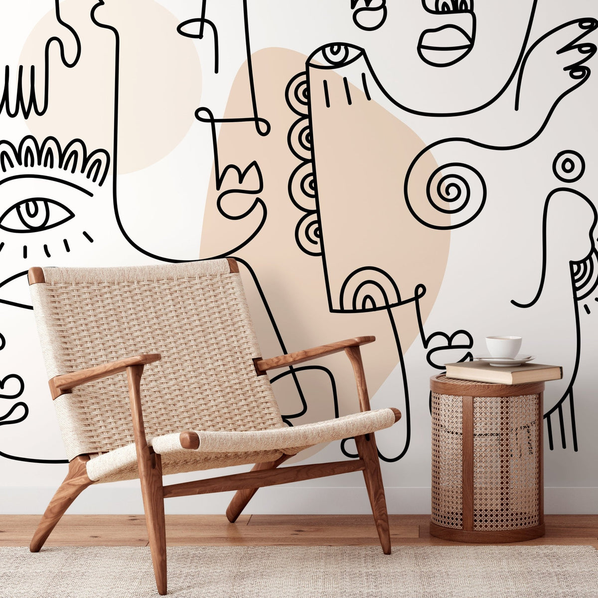 Abstract Faces Line Art Wallpaper - D602 - WallTrend