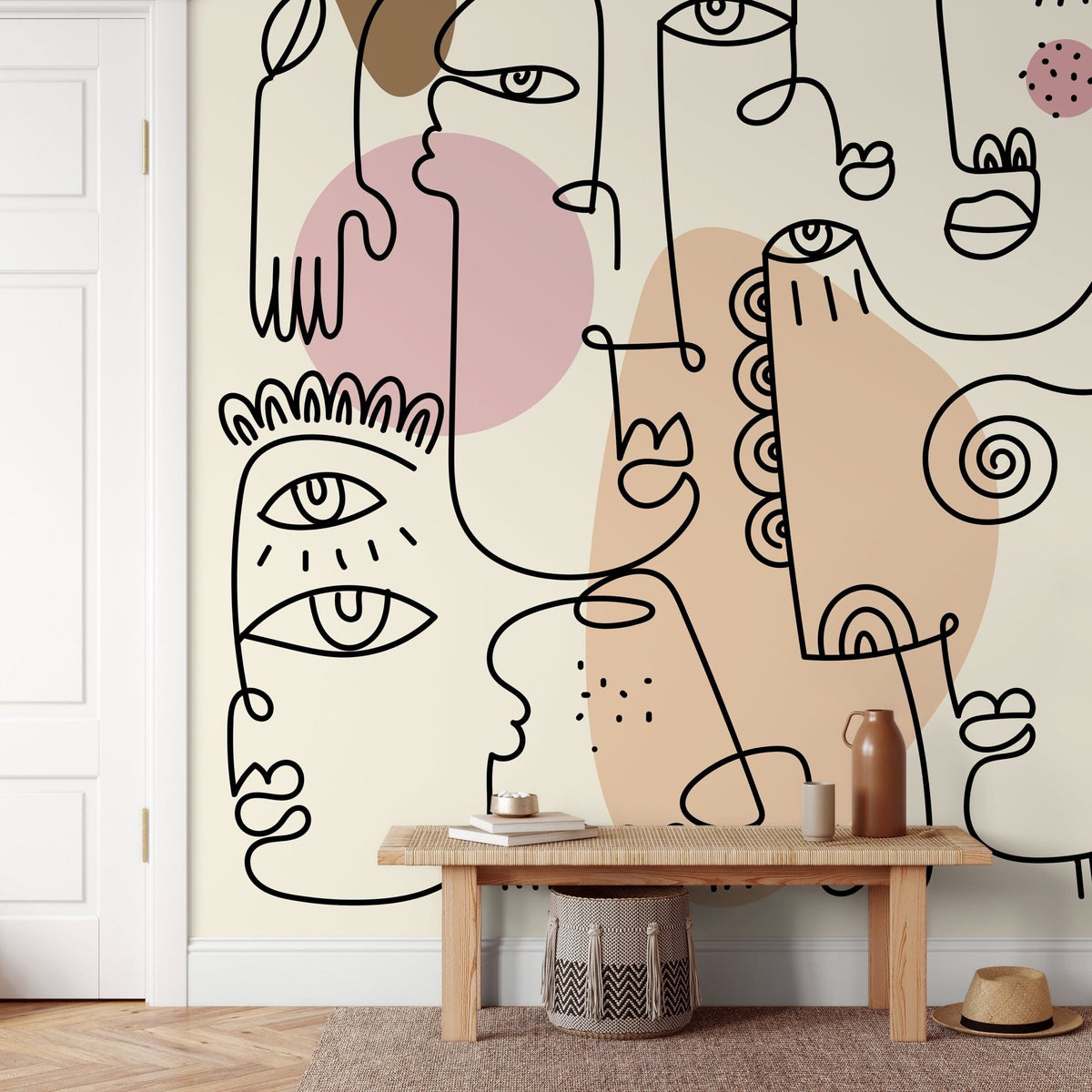 Abstract Faces Mural Modern Wallpaper Peel and Stick Wallpaper Home Decor - D600 - WallTrend