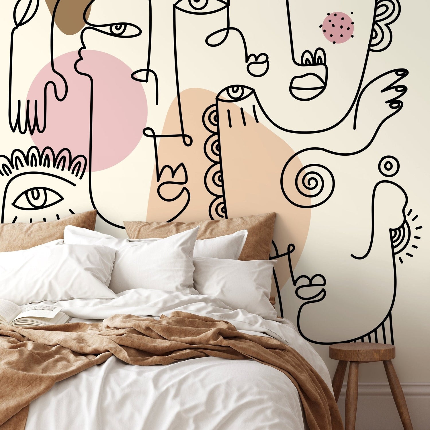 Abstract Faces Mural Modern Wallpaper Peel and Stick Wallpaper Home Decor - D600 - WallTrend