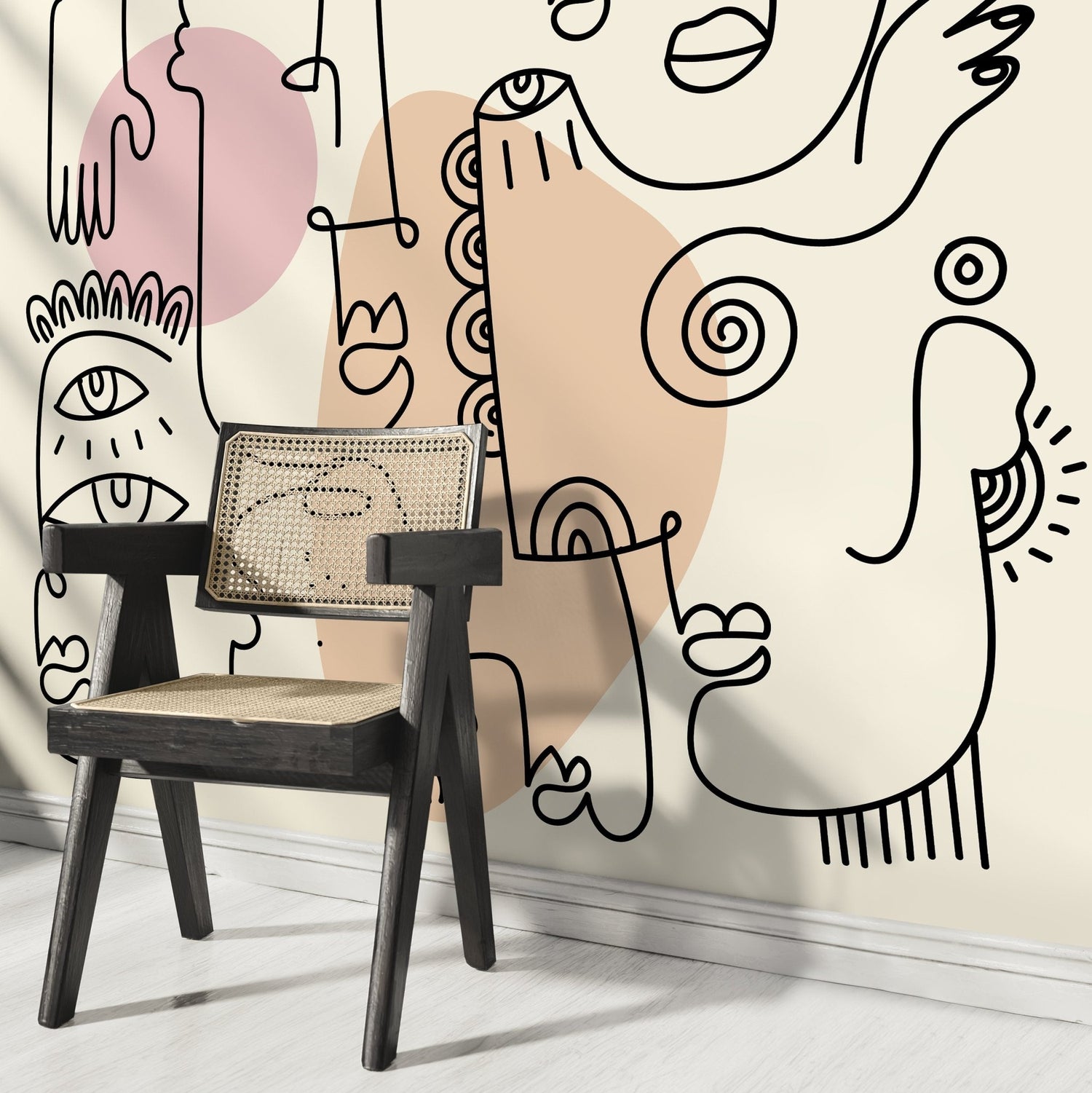 Abstract Faces Mural Modern Wallpaper Peel and Stick Wallpaper Home Decor - D600 - WallTrend