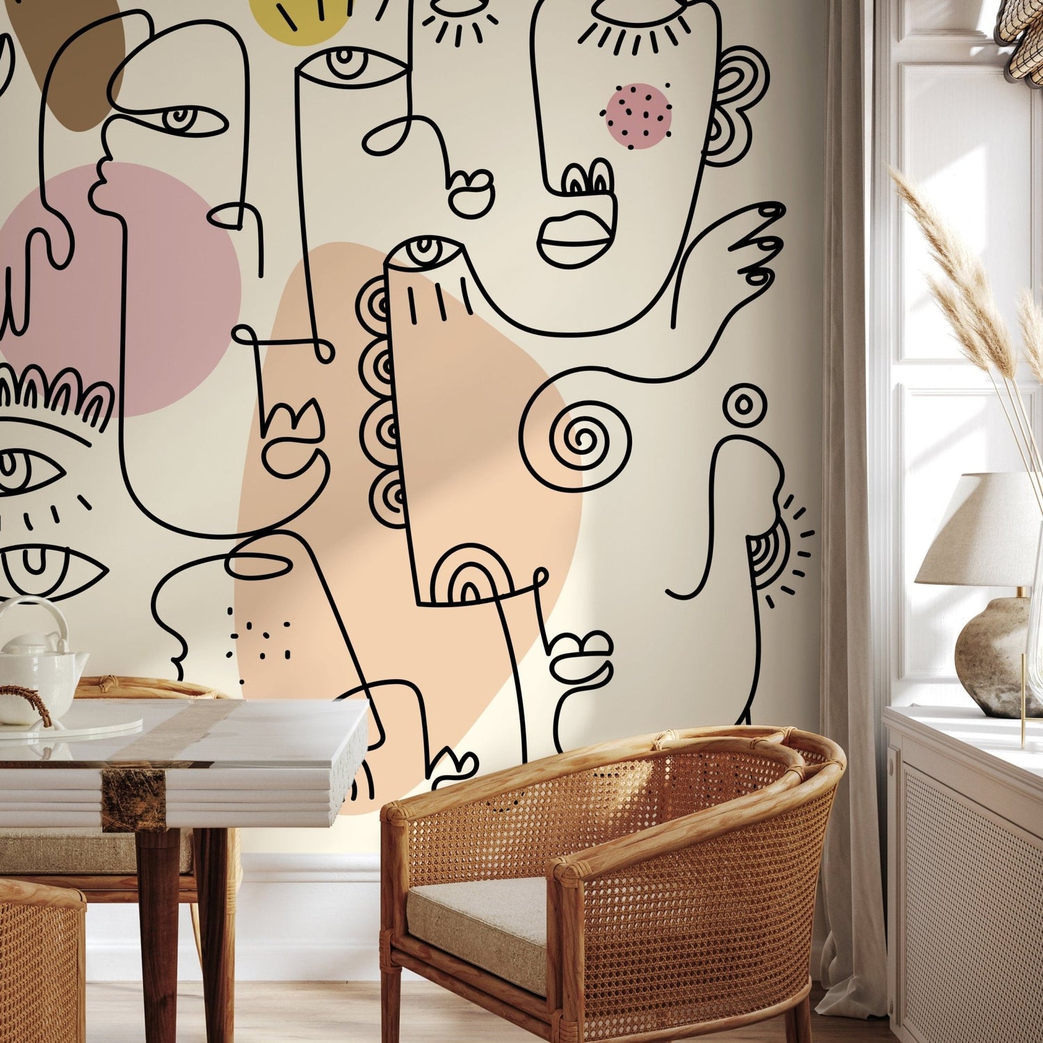 Abstract Faces Mural Modern Wallpaper Peel and Stick Wallpaper Home Decor - D600 - WallTrend