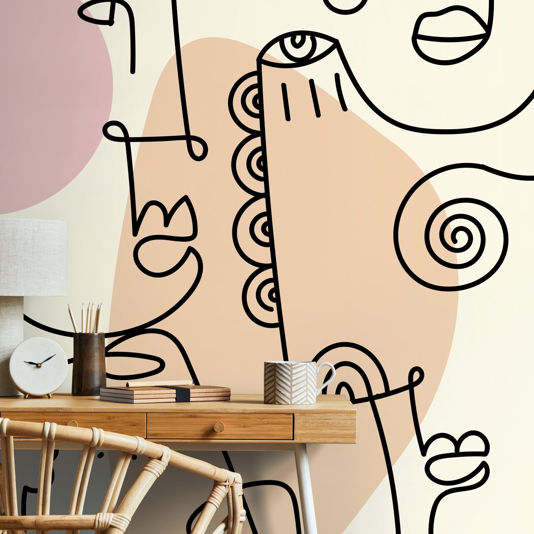 Abstract Faces Mural Modern Wallpaper Peel and Stick Wallpaper Home Decor - D600 - WallTrend