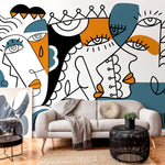 Abstract Faces Wallpaper Modern Mural Peel and Stick Wallpaper Home Decor - D565 - WallTrend