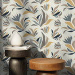 Abstract Floral and Leaf Wallpaper Modern Wallpaper Peel and Stick and Traditional Wallpaper - D725 - WallTrend