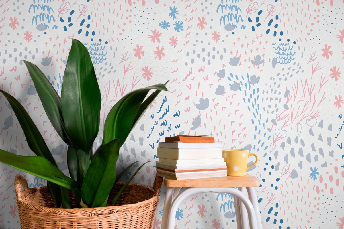 Abstract Floral Doodles Wallpaper - B406 - WallTrend