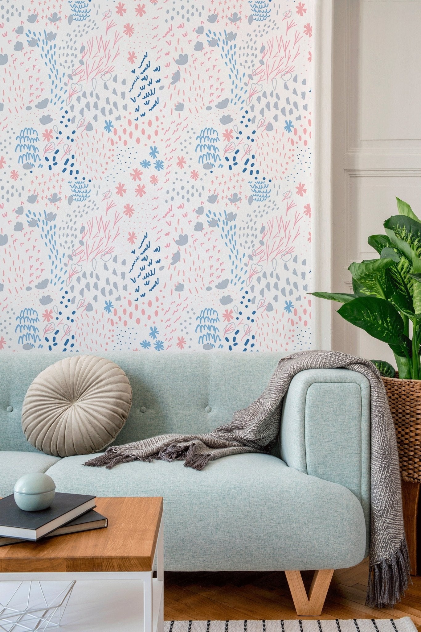 Abstract Floral Doodles Wallpaper - B406 - WallTrend