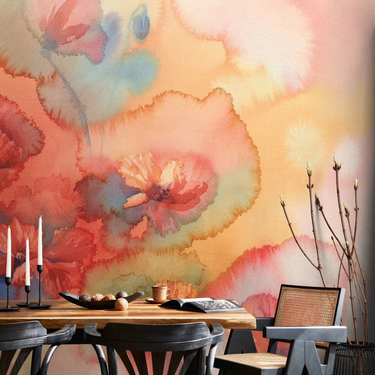 Abstract Floral Watercolor Wallpaper - A162 - WallTrend