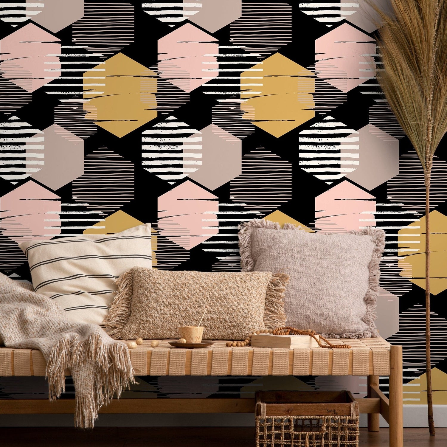 Abstract Geometric Contrast Wallpaper - A855 - WallTrend