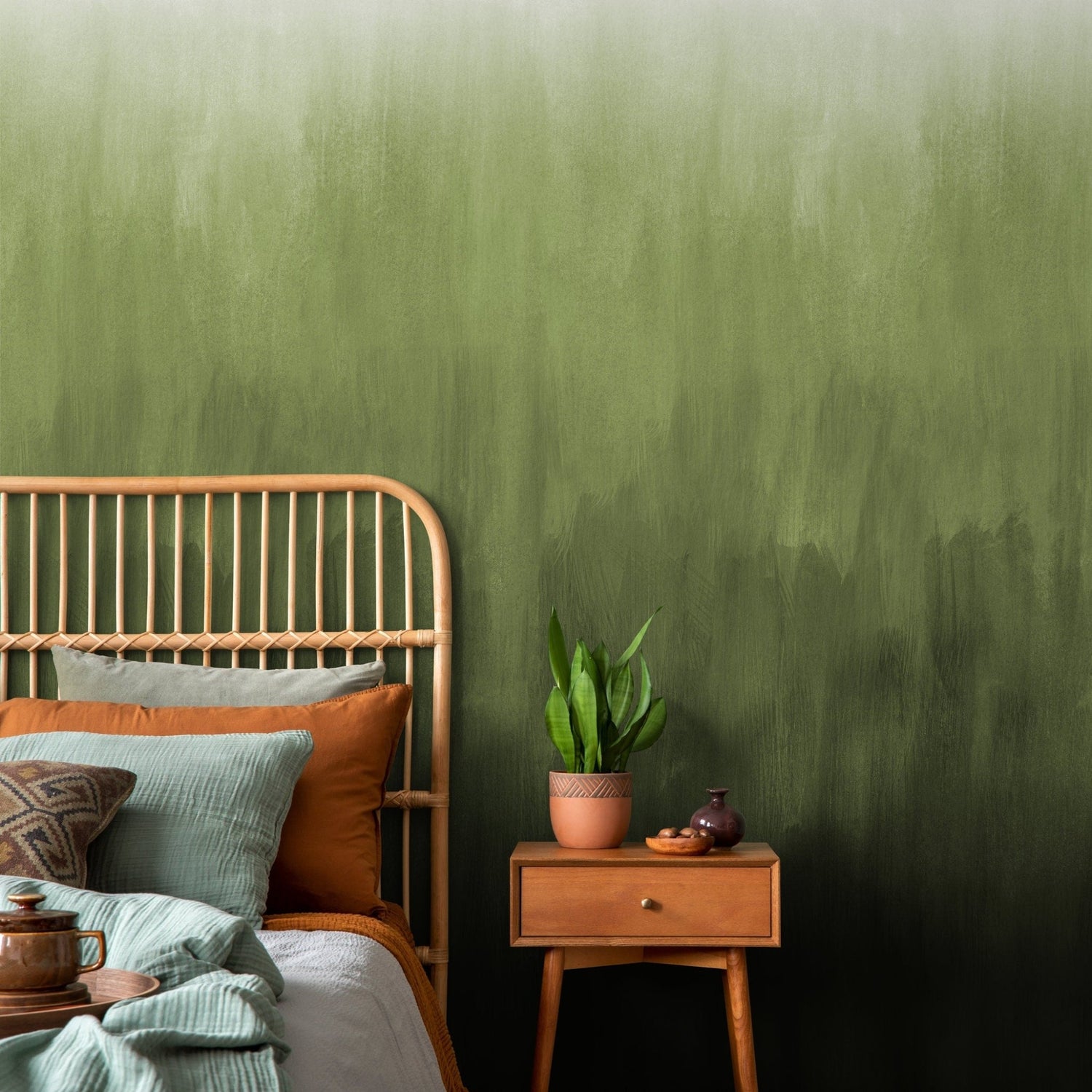 Abstract Green Brushstrokes Wallpaper - X160 - WallTrend