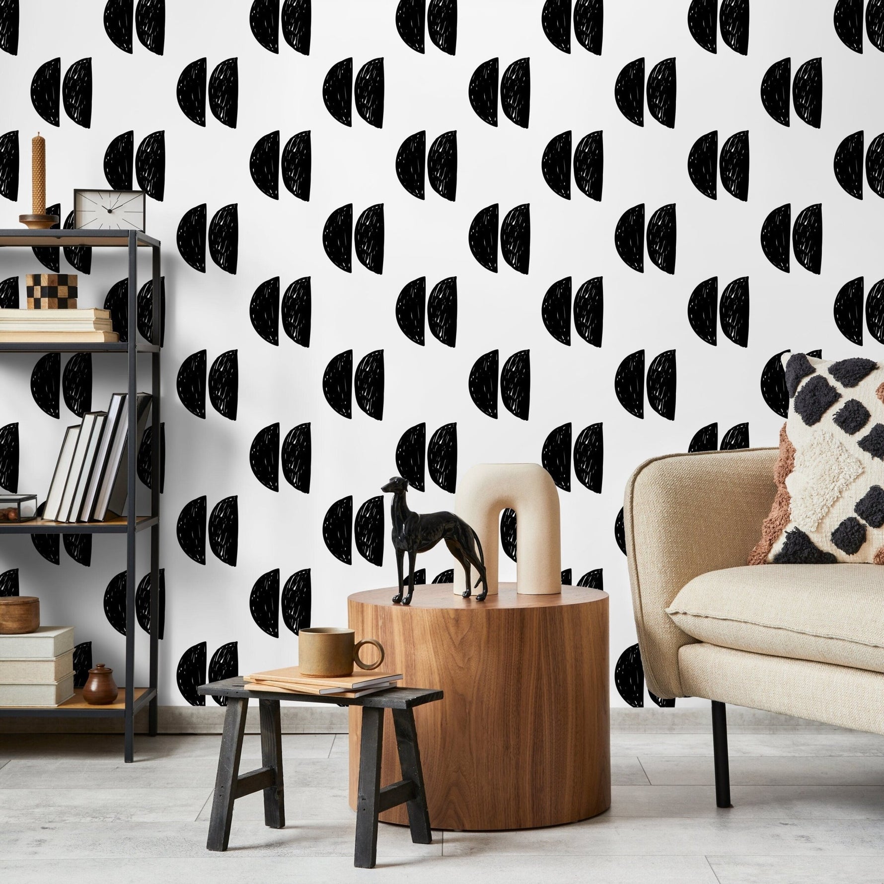 Abstract Half - Moon Pattern Wallpaper - B068 - WallTrend