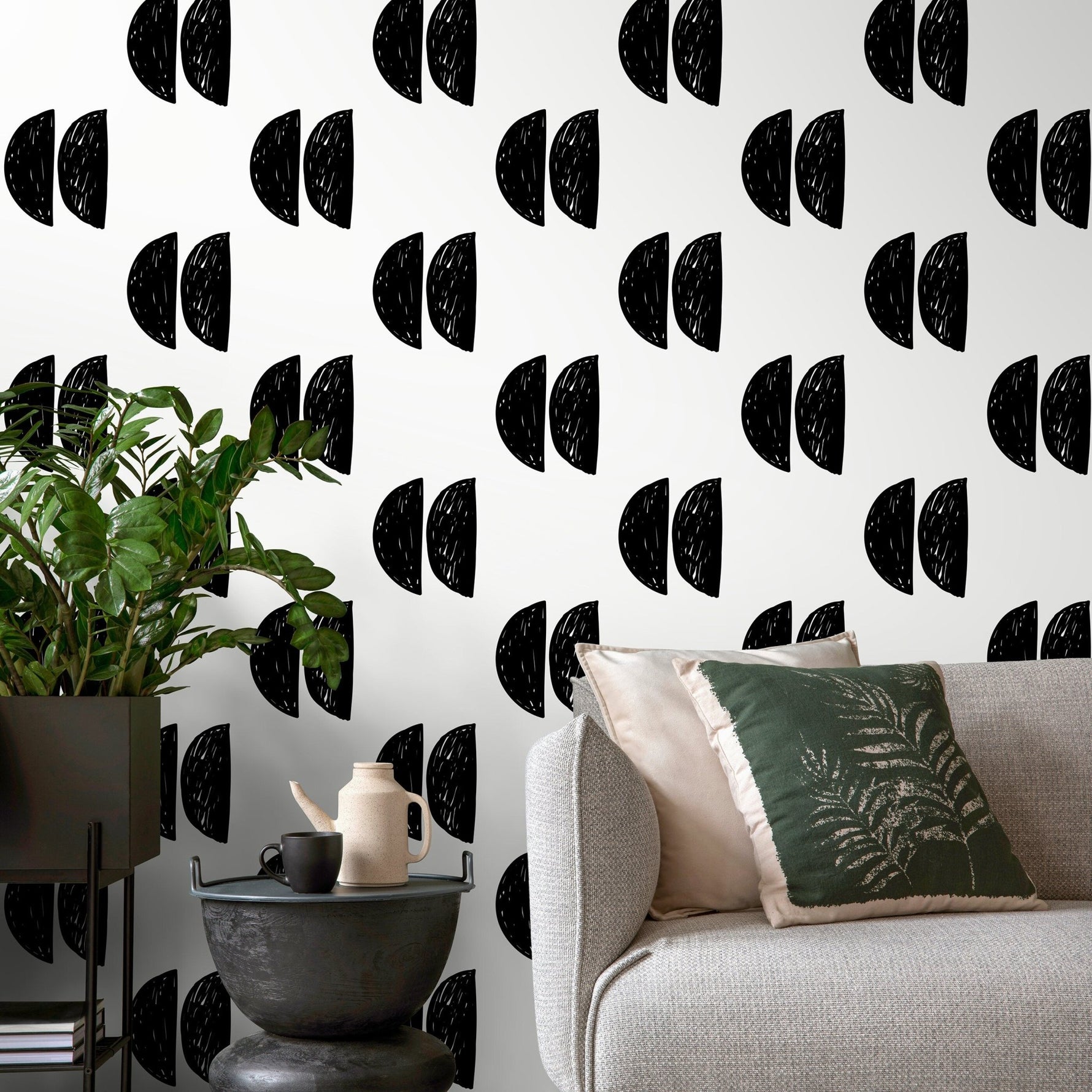 Abstract Half - Moon Pattern Wallpaper - B068 - WallTrend