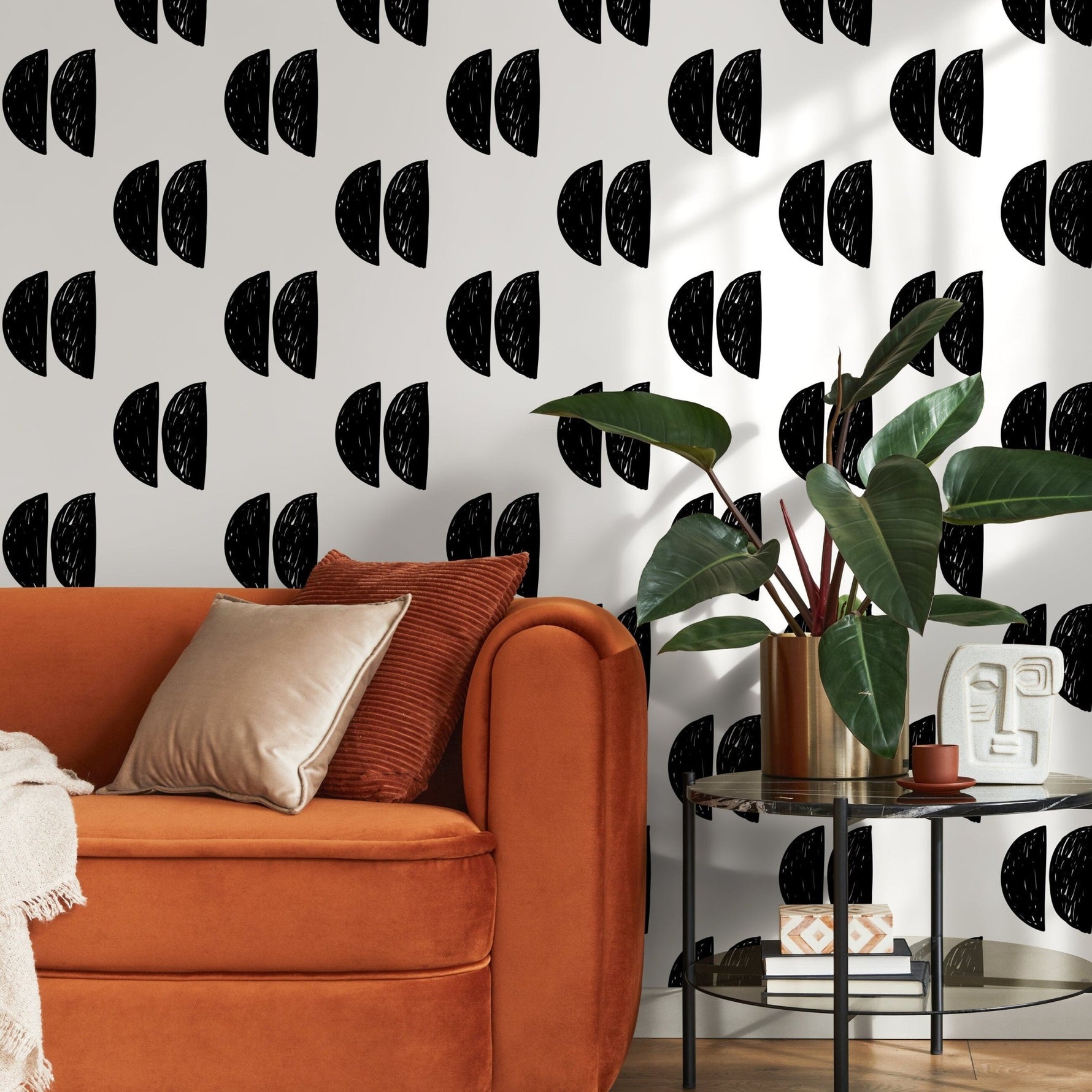 Abstract Half - Moon Pattern Wallpaper - B068 - WallTrend