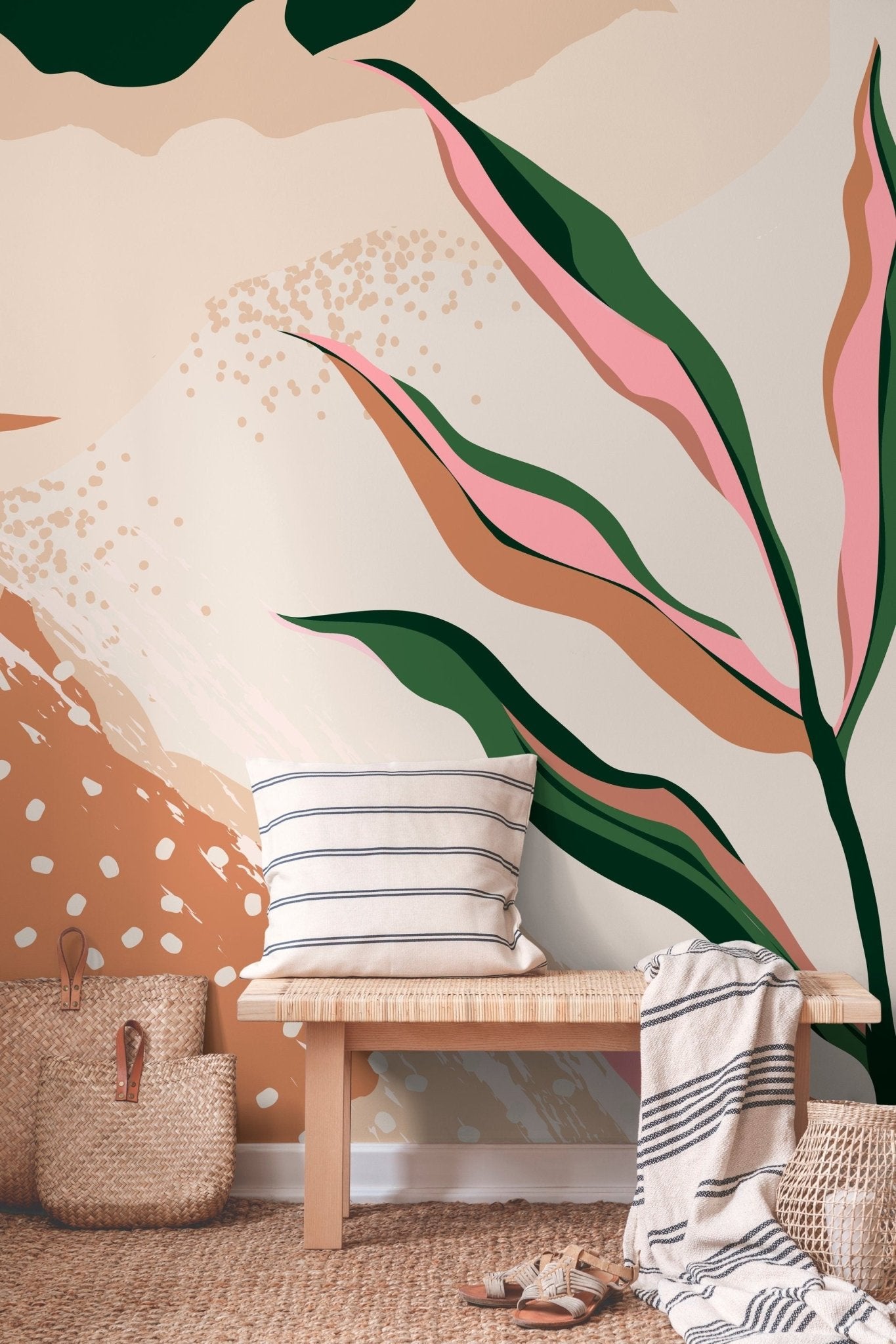 Abstract Leaf Motif Wallpaper - C055 - WallTrend