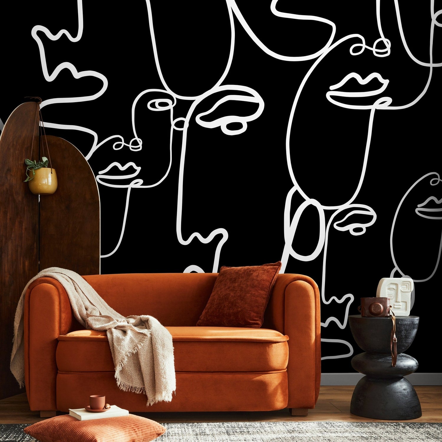 Abstract Line Art Faces Wallpaper - B610 - WallTrend