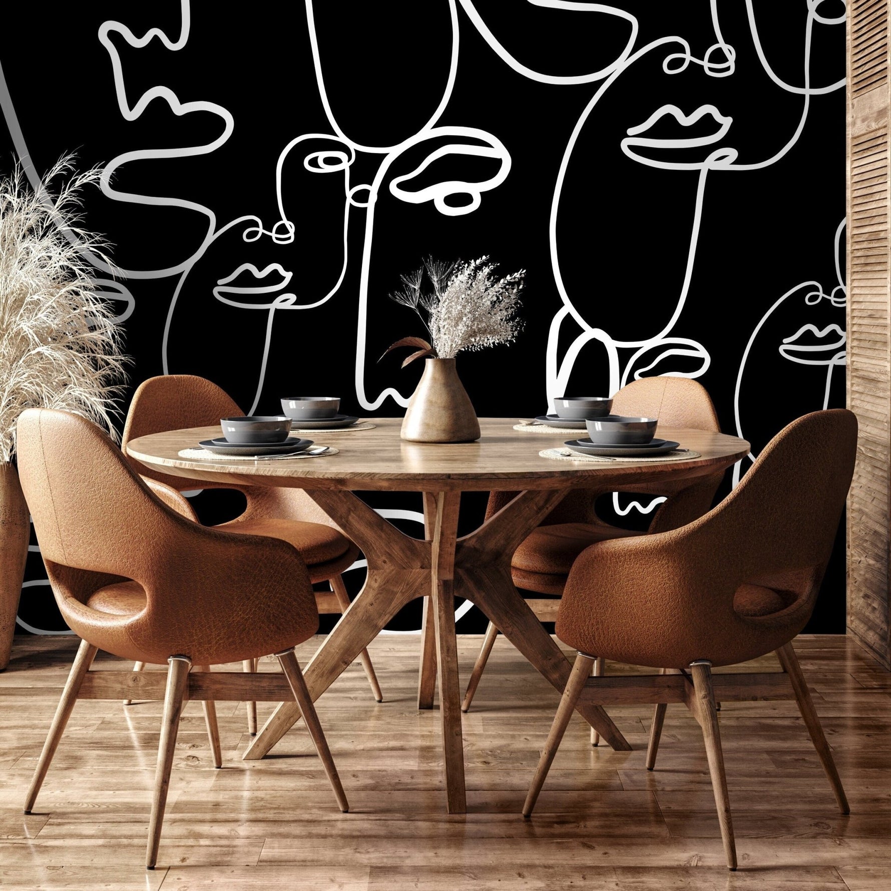 Abstract Line Art Faces Wallpaper - B610 - WallTrend