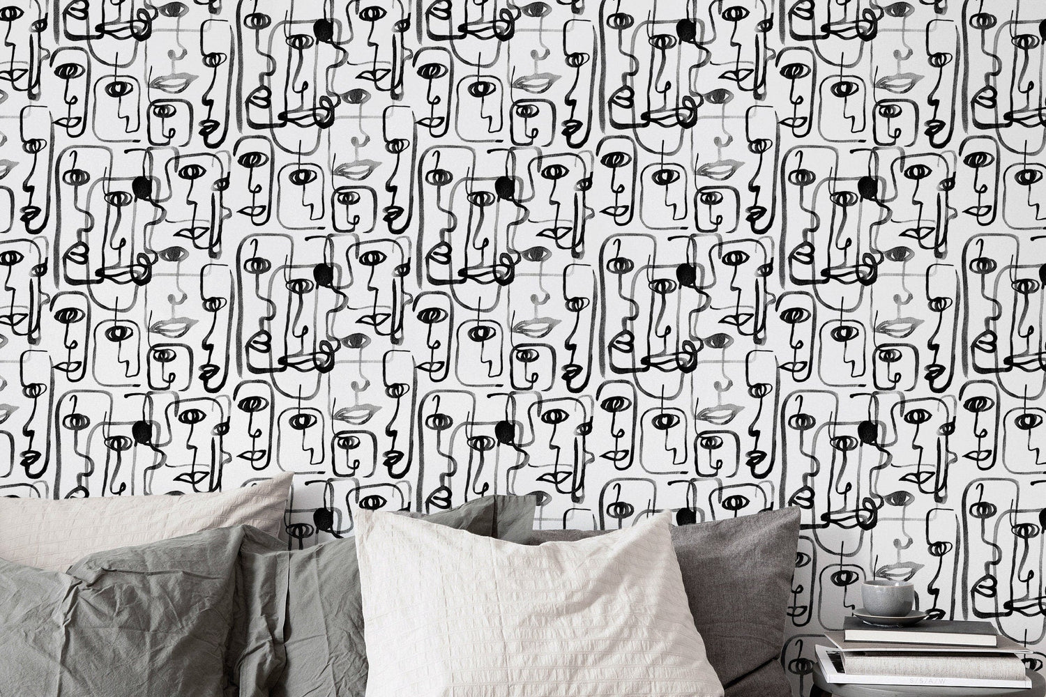 Abstract Line Art Faces Wallpaper - B651 - WallTrend